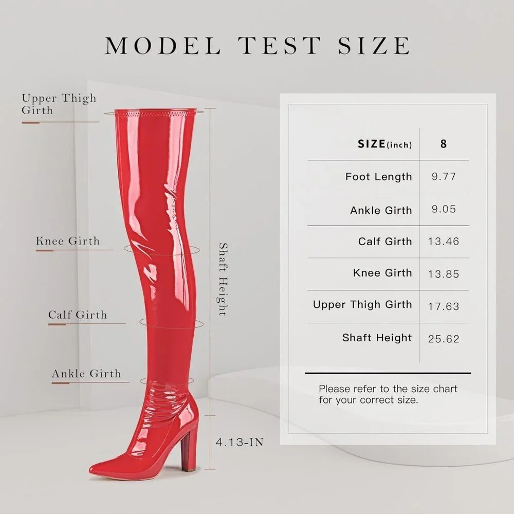 Women Red Patent Leather PU Over The Knee High Pointed Toe Long Tall Boots